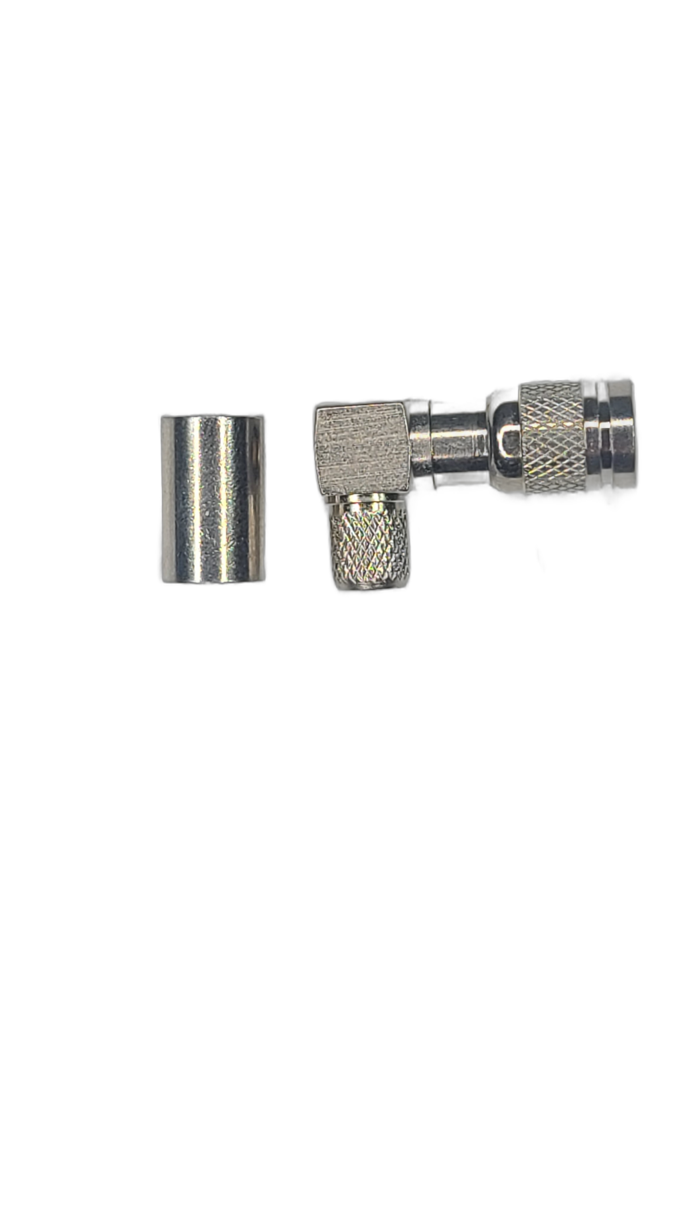 Low-Loss 240 - 1.0/2.3 Male - Right Angle - Solder Center Crimp Outer connector