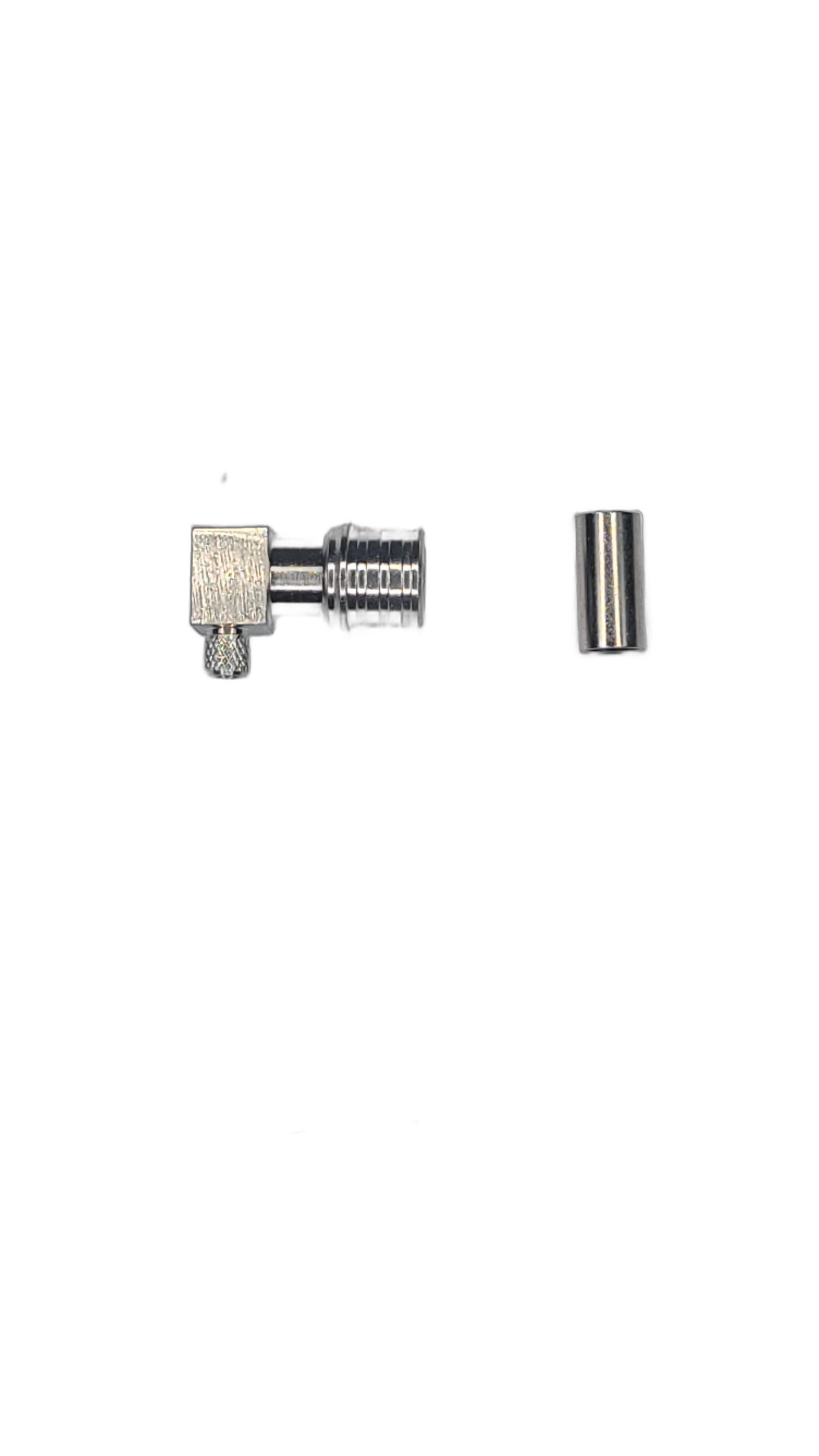 RG-142 - QMA Male - Right Angle - Solder Center Crimp Outer connector