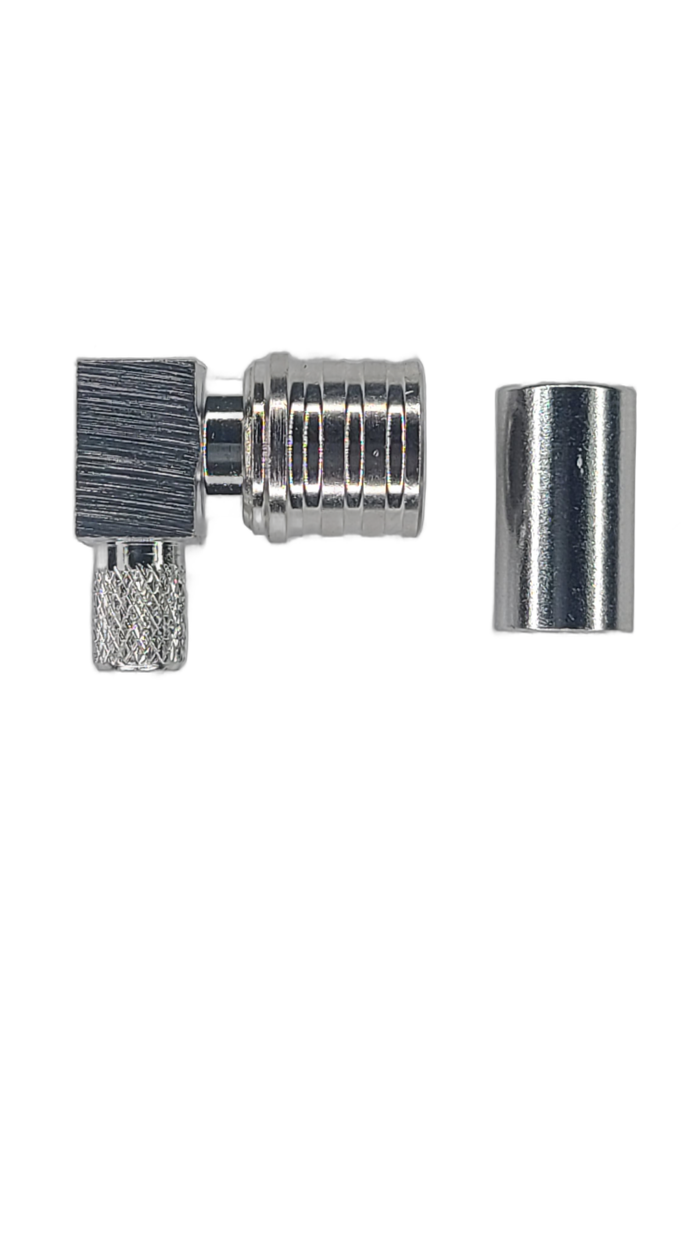 Low-Loss 240 - QMA Male - Right Angle - Clamp Field Termination connector