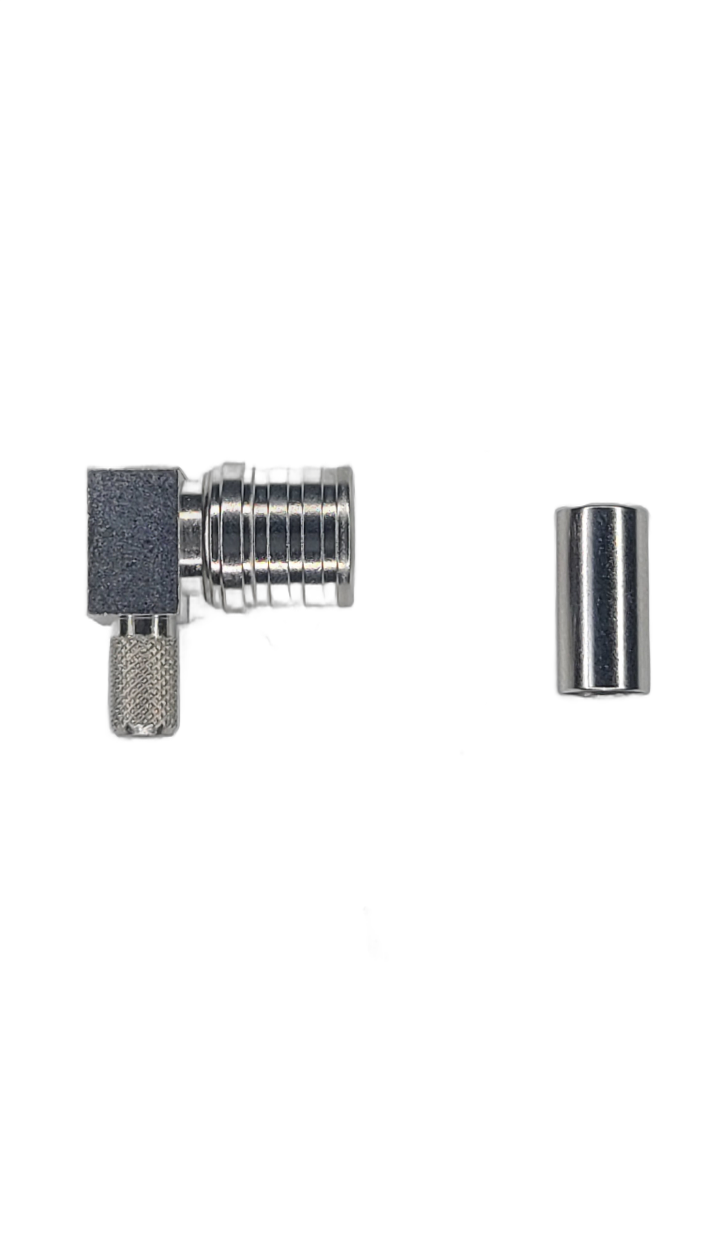 Low-Loss 195 - QMA Male - Right Angle - Solder Center Crimp Outer connector