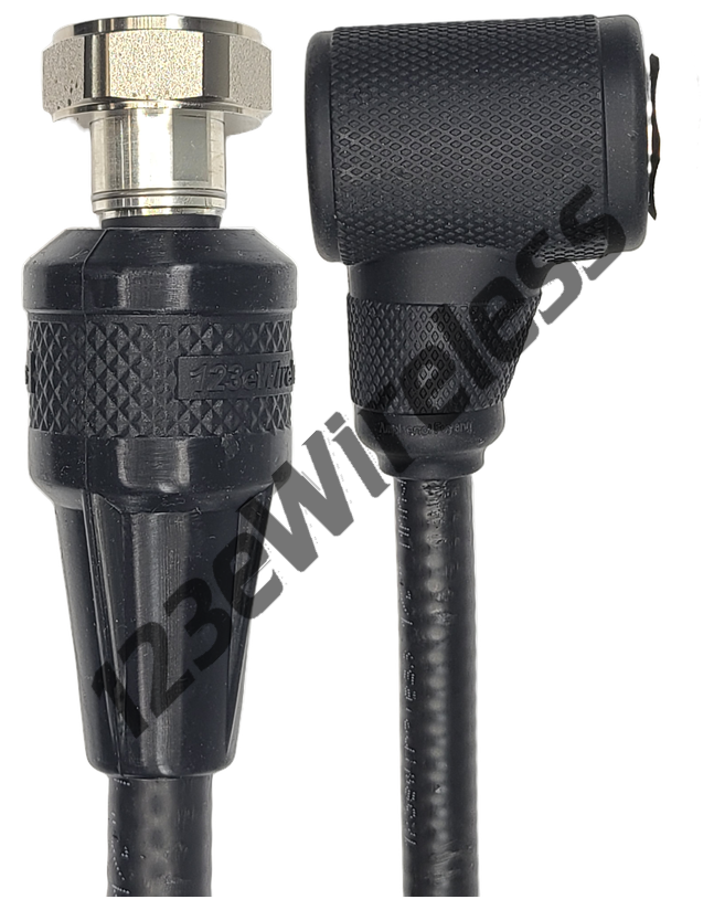 1/2" Flexible, 8 ft, 7/16 DIN Male Straight with EasyBoot to 7/16 DIN Male Right Angle with EasyBoot