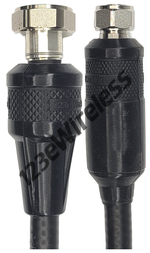 1/2" Flexible, 15 ft, 7/16 DIN Male Straight with EasyBoot to 4.1-9.5 Mini-DIN Male Straight with EasyBoot