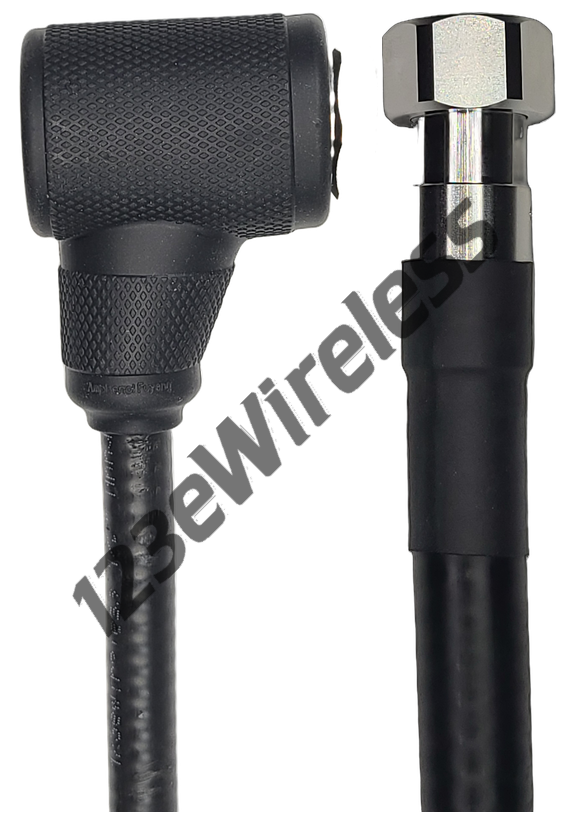 1/2" Flexible, 10 ft, 7/16 DIN Male Right Angle with EasyBoot to 4.3-10 Male Straight
