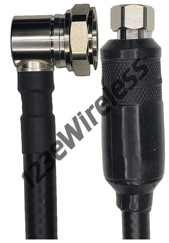 1/2" Flexible, 10 ft, 7/16 DIN Male Right Angle to 4.3-10 Male Straight with EasyBoot