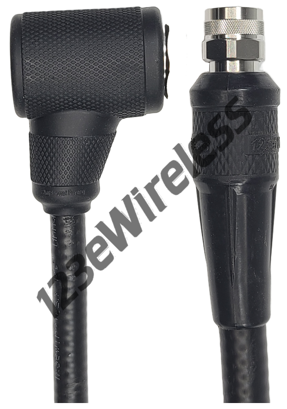 1/2" Flexible, 6 ft, 7/16 DIN Male Right Angle with EasyBoot to N-Type Male Straight with EasyBoot