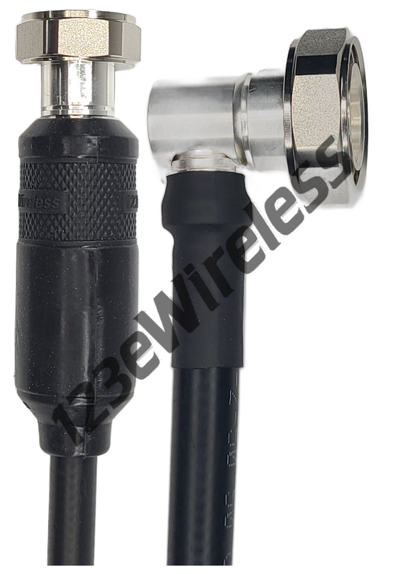1/2" Super Flexible, 10 ft, 7/16 DIN Male Straight with EasyBoot to 7/16 DIN Male Right Angle