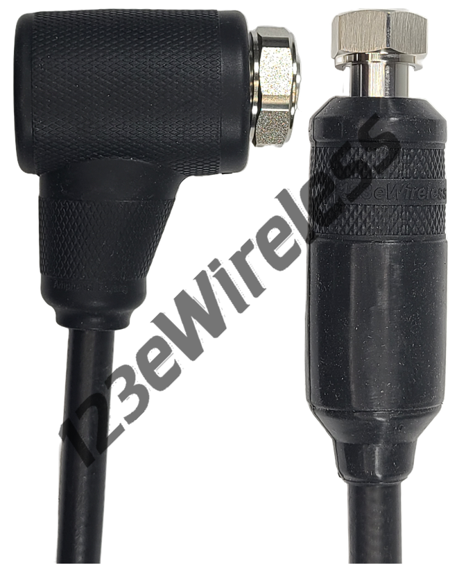 1/2" Super Flexible, 8 ft, 7/16 DIN Male Right Angle with EasyBoot to 4.3-10 Male Straight with EasyBoot