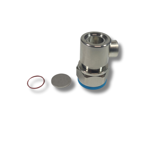 3/8" Super Flexible - 4.3-10 Male - Right Angle - Solder Center Crimp Outer connector